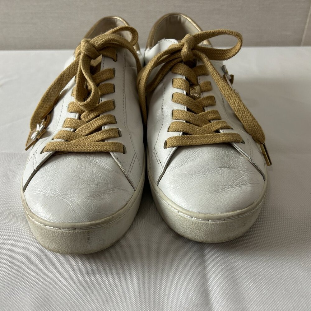 MICHAEL KORS Sz 9.5 Lola White Leather with Gold Accents and Flowers Sneakers - Picture 7 of 9